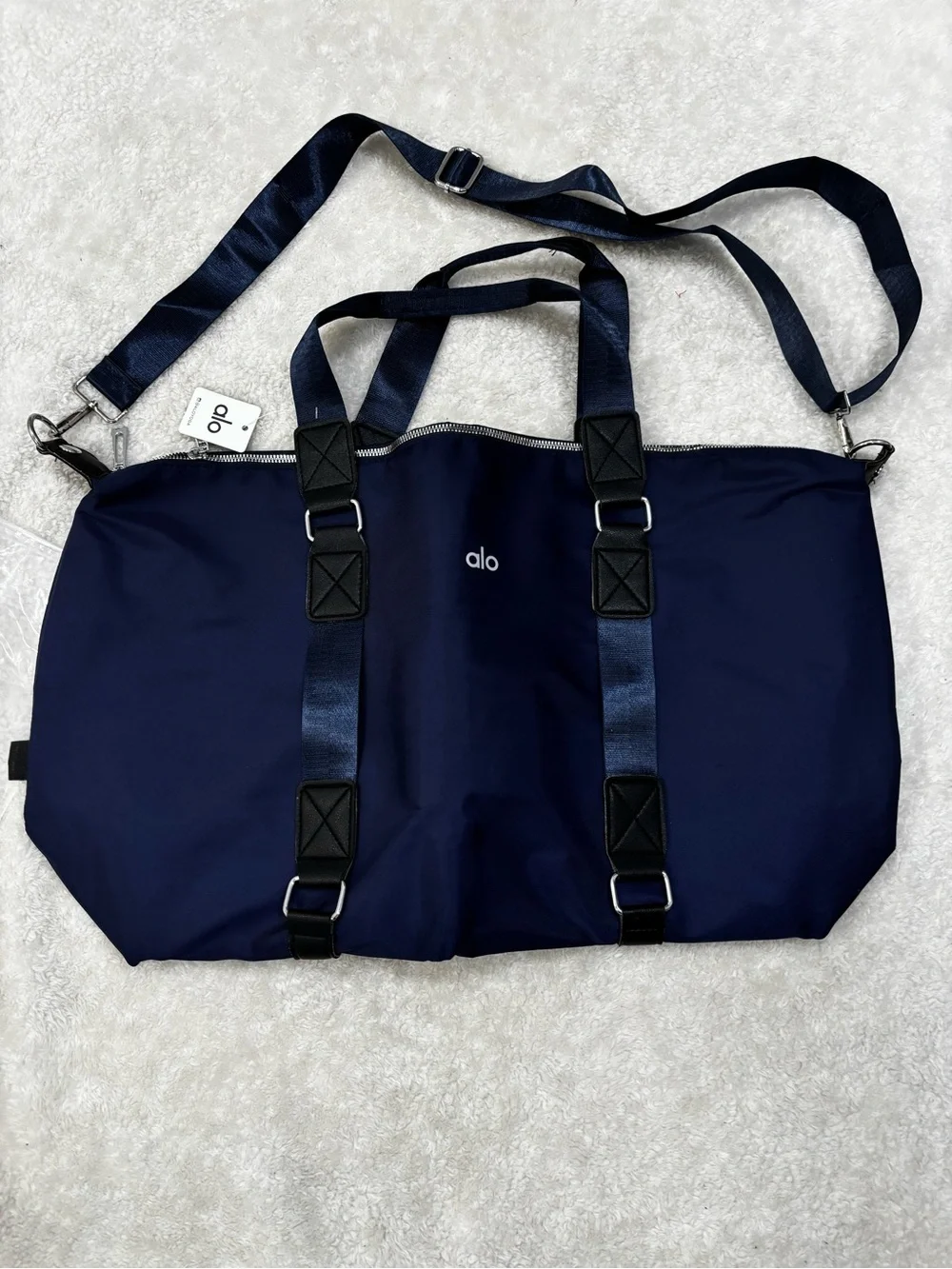 ALO Yoga Navy Blue Travel Duffel with Adjustable Straps